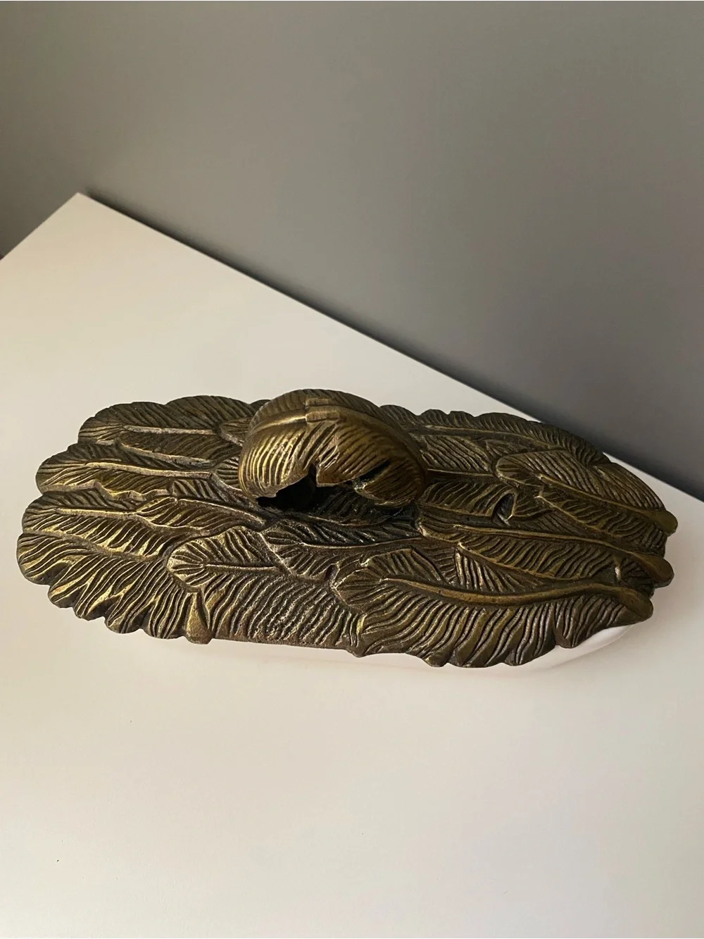ANTHROPOLOGIE BUTTER DISH METAL LID WITH FEATHERS 🪶